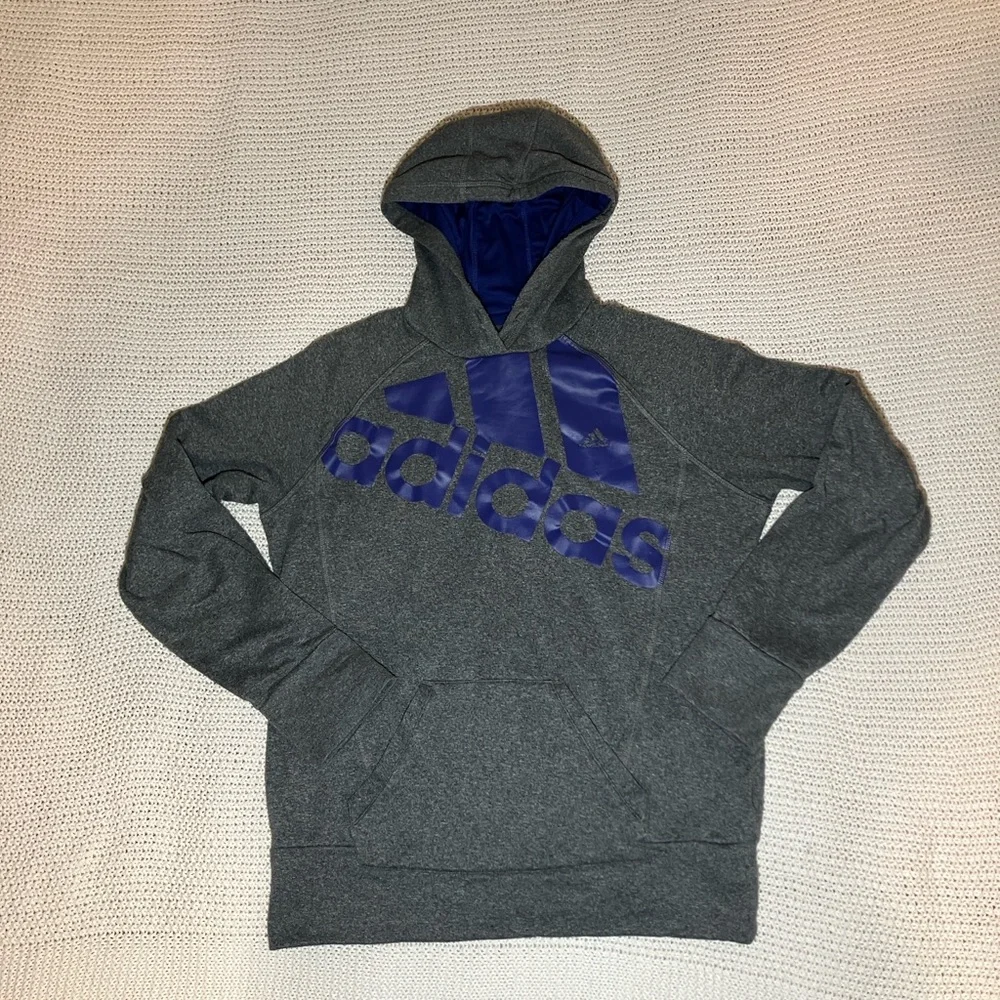 Adidas Men's Medium Gray Hoodie Sweatshirt Pullover Logo Longsleeve Activewear‎